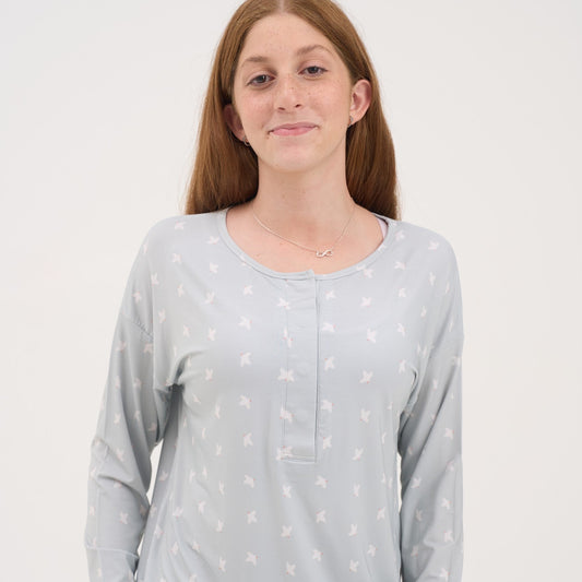 Womens Olive Doves Drop Shoulder Pajama Top