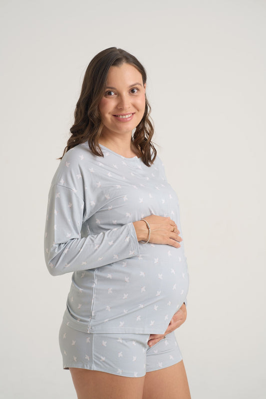 Womens Olive Doves Drop Shoulder Pajama Top