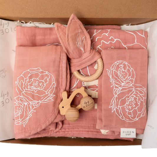 Baby Girl Gift Set in Dark Pink Organic Cotton