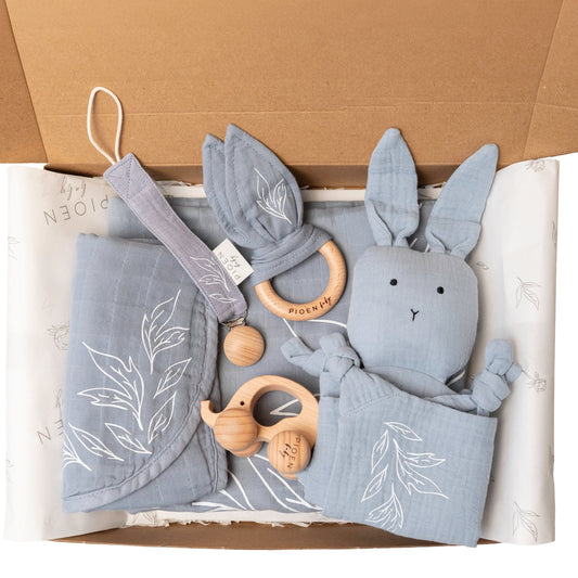 Baby Gift Set in Blue Organic Cotton