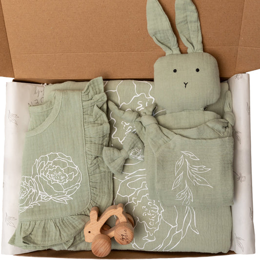 Baby Girl Gift Set in Sage Cotton