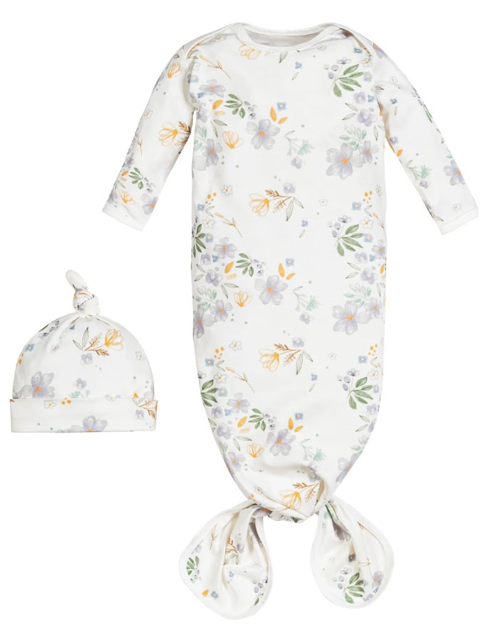 Newborn Knotted Gown and Beanie in Modern Daisy