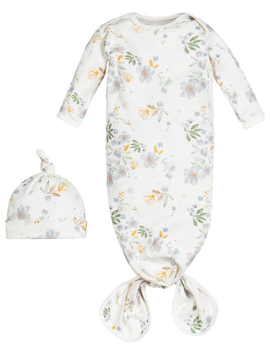 Newborn Knotted Gown and Beanie in Modern Daisy