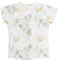 White t-shirt with floral pattern on a white background