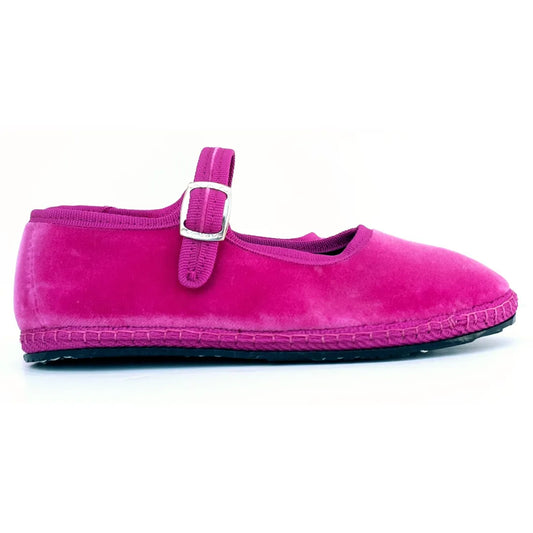 Mary Jane Velvet Girls Shoe in Fuchsia