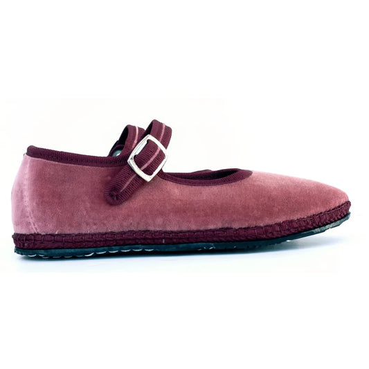 Mary Jane Velvet Girls Shoe in Rosa Antico