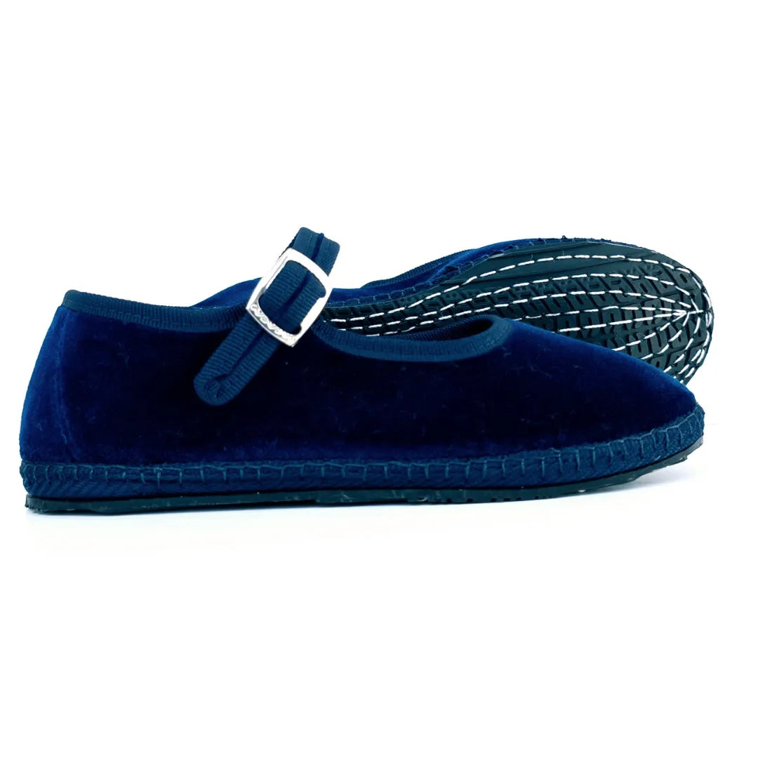 Mary Jane Velvet Girls Shoe in Blue