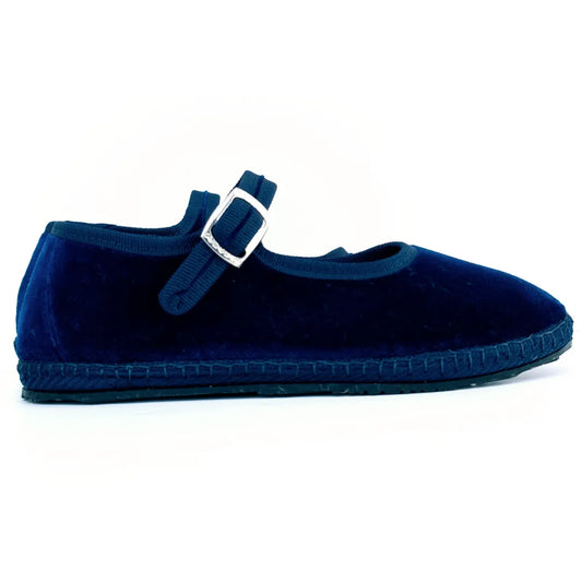 Mary Jane Velvet Girls Shoe in Blue