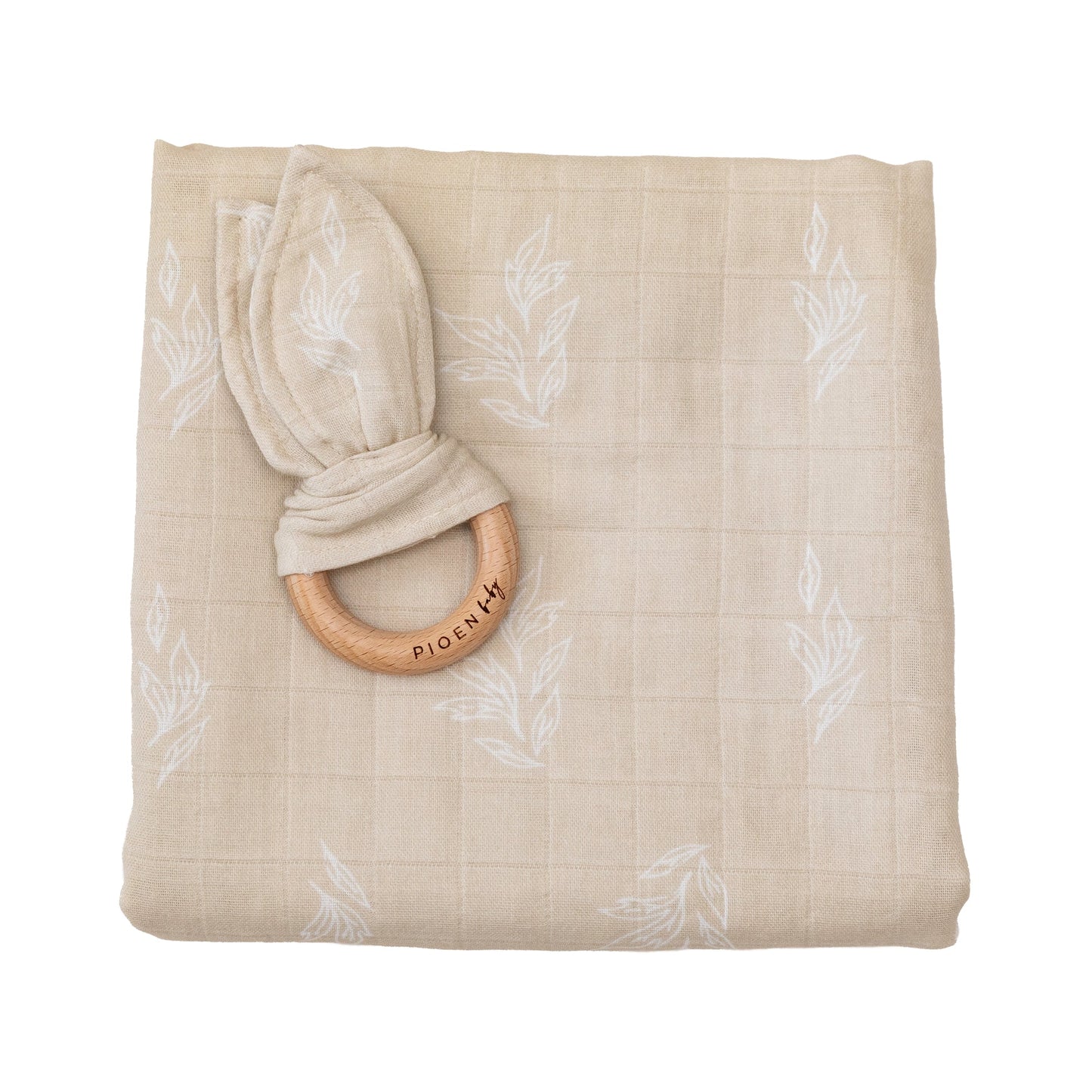 100% Organic Cotton Swaddle and Rattle Gift Pack Beige