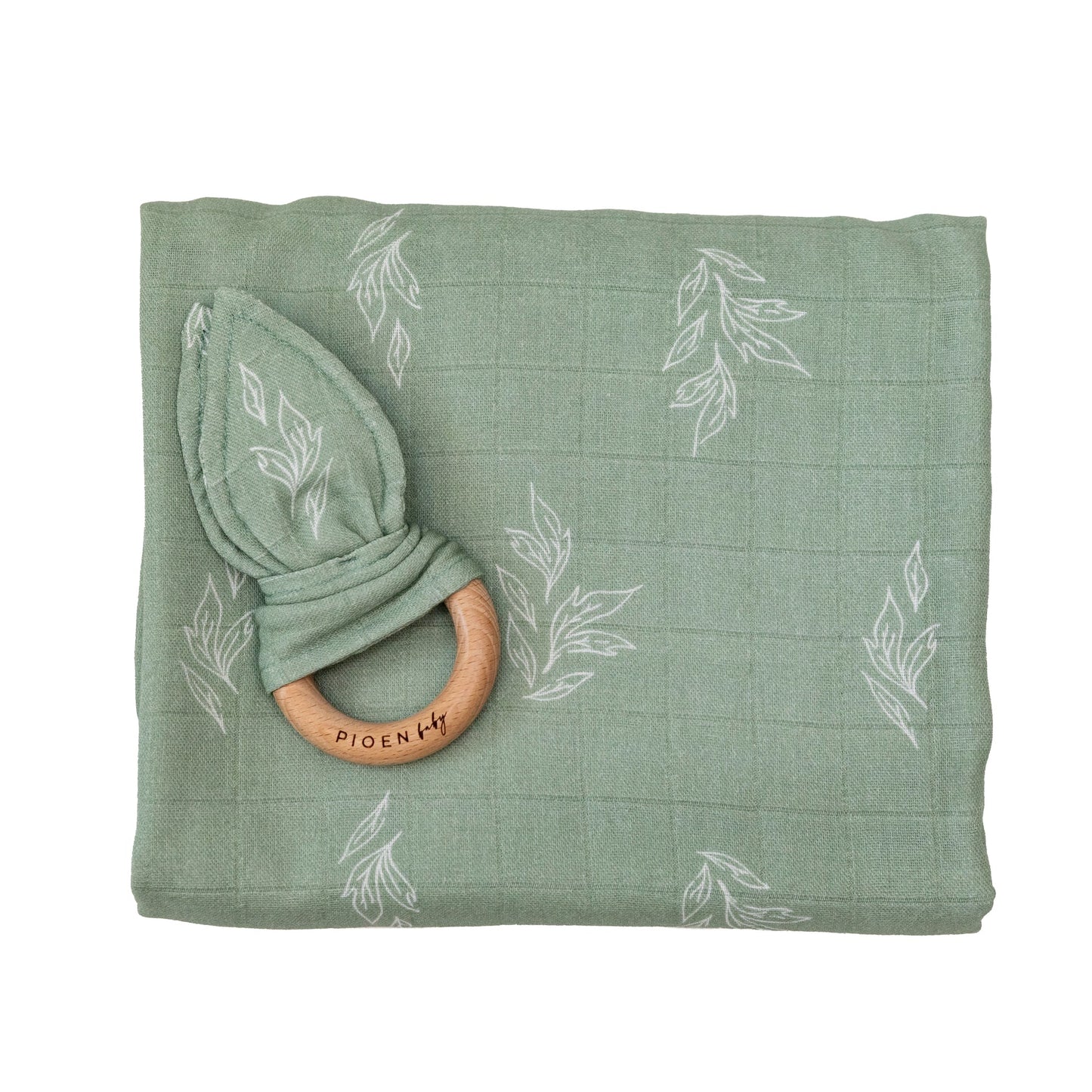 100% Organic Cotton Swaddle and Rattle Gift Pack Soft Green