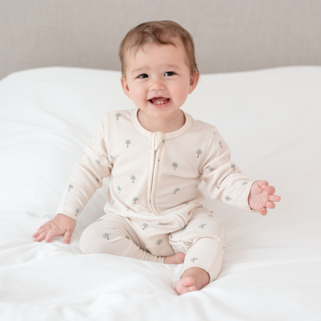 Ribbed Bamboo Sleepsuit in Date Palm