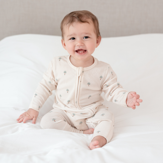Ribbed Bamboo Sleepsuit in Date Palm