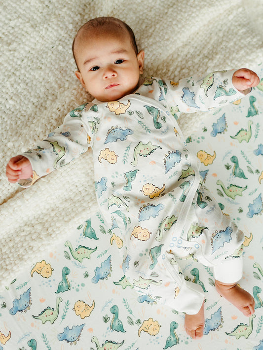 Side Snap Kimono Onesie in Dino Print
