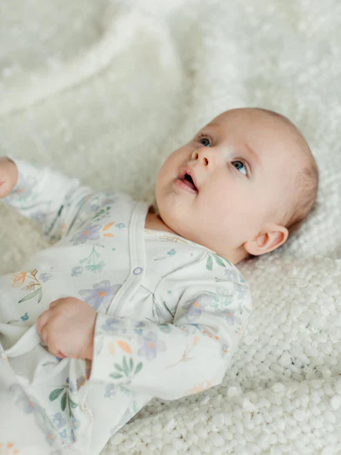 Side Snap Kimono Onesie in Modern Daisy