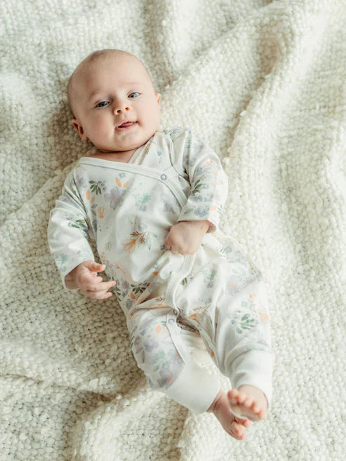 Side Snap Kimono Onesie in Modern Daisy