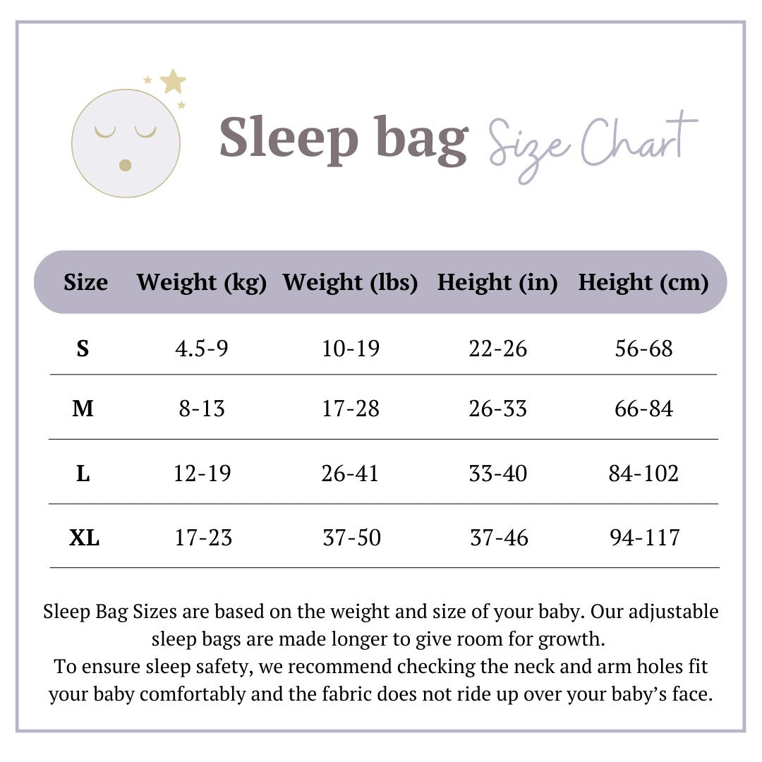 Hushabye Baby Sleeping Bags Size Chart