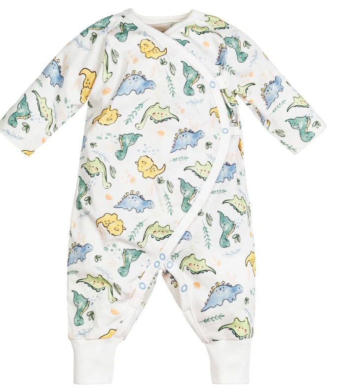 Side Snap Kimono Onesie in Dino Print