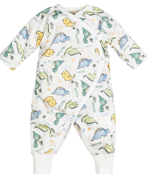 Side Snap Kimono Onesie in Dino Print